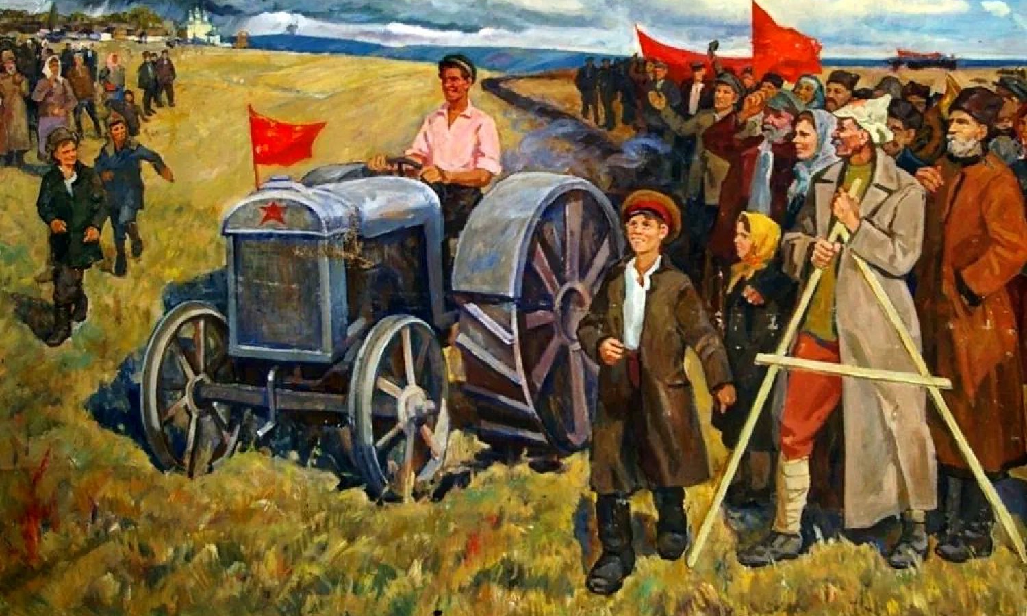 Колхоз это в ссср. В. Крихацкий «первый трактор». Чекмасов первый трактор. Картины соцреализма колхоз. Коллективизация колхозы.